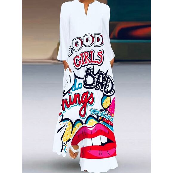 Vintage Style Long Sleeve Abstract Print Crew Neck Fashionable Dress, NWOT - Picture 5 of 5